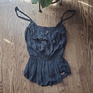 Y2K Rare Hollister Navy Peplum Ruffle Front Smocked Waist Cami Top